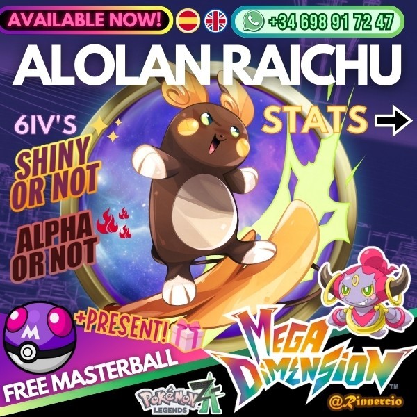 Alolan Raichu Shiny Alpha Competitive for Pokemon ZA Legends + Free Masterball