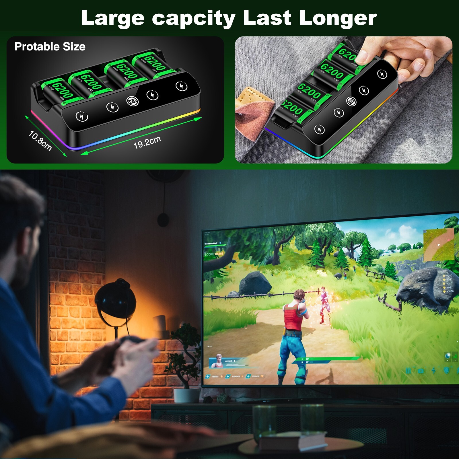 4 Pack 6200mWh Rechargeable Controller Battery Pack for Xbox Series X|S/Xbox One