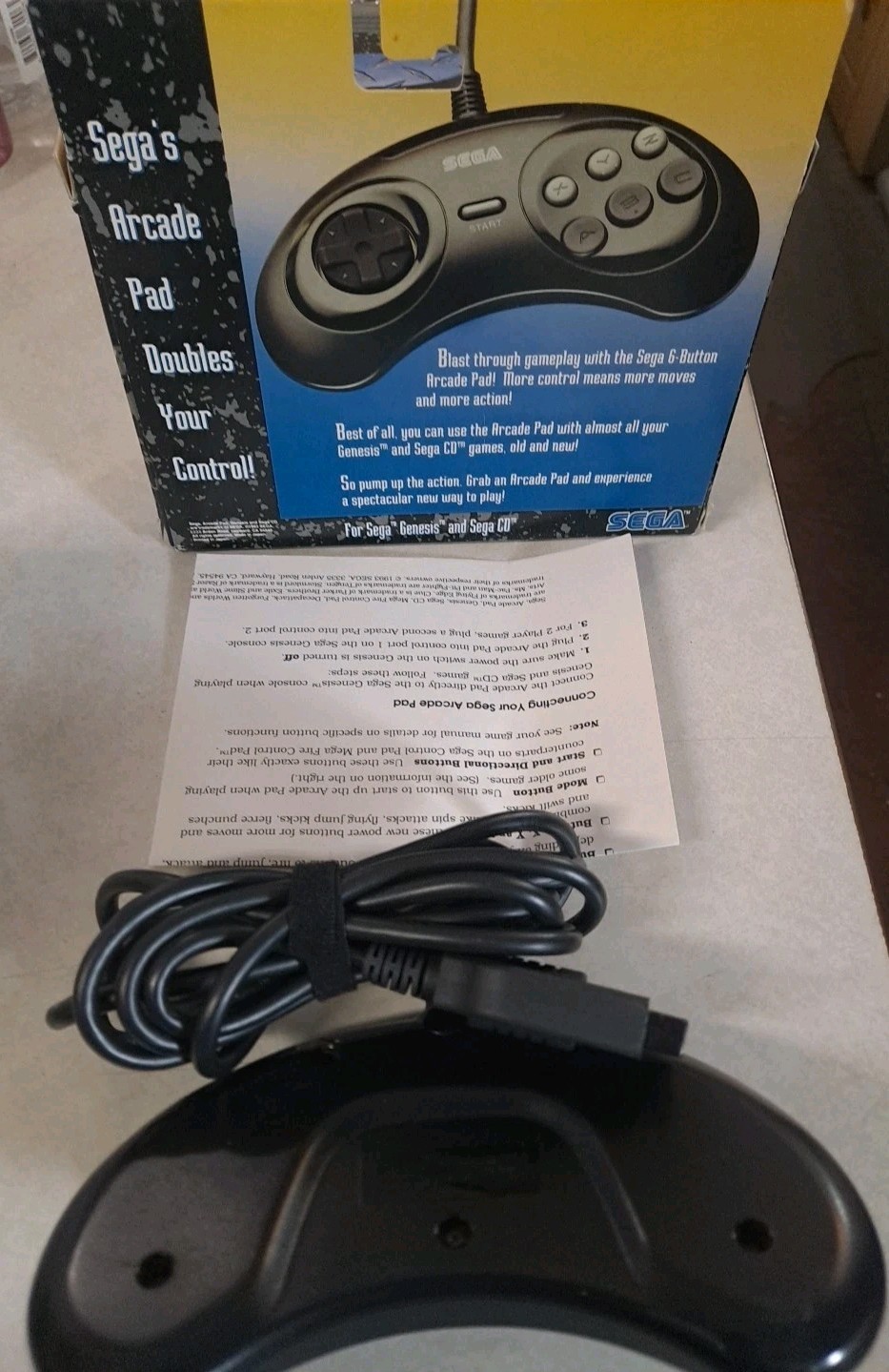SEGA GENESIS CD 6-BUTTON MK-1653 FIRST PRINT VARIANT CONTROLLER IN BOX + MANUAL