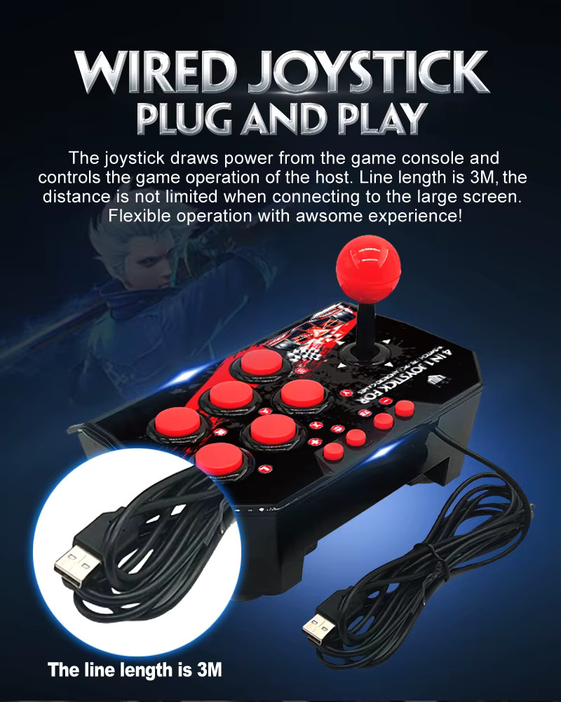 4 in 1 Retro Arcade Game Joystick Controller USB Wired for PS3/Switch/PC/Android
