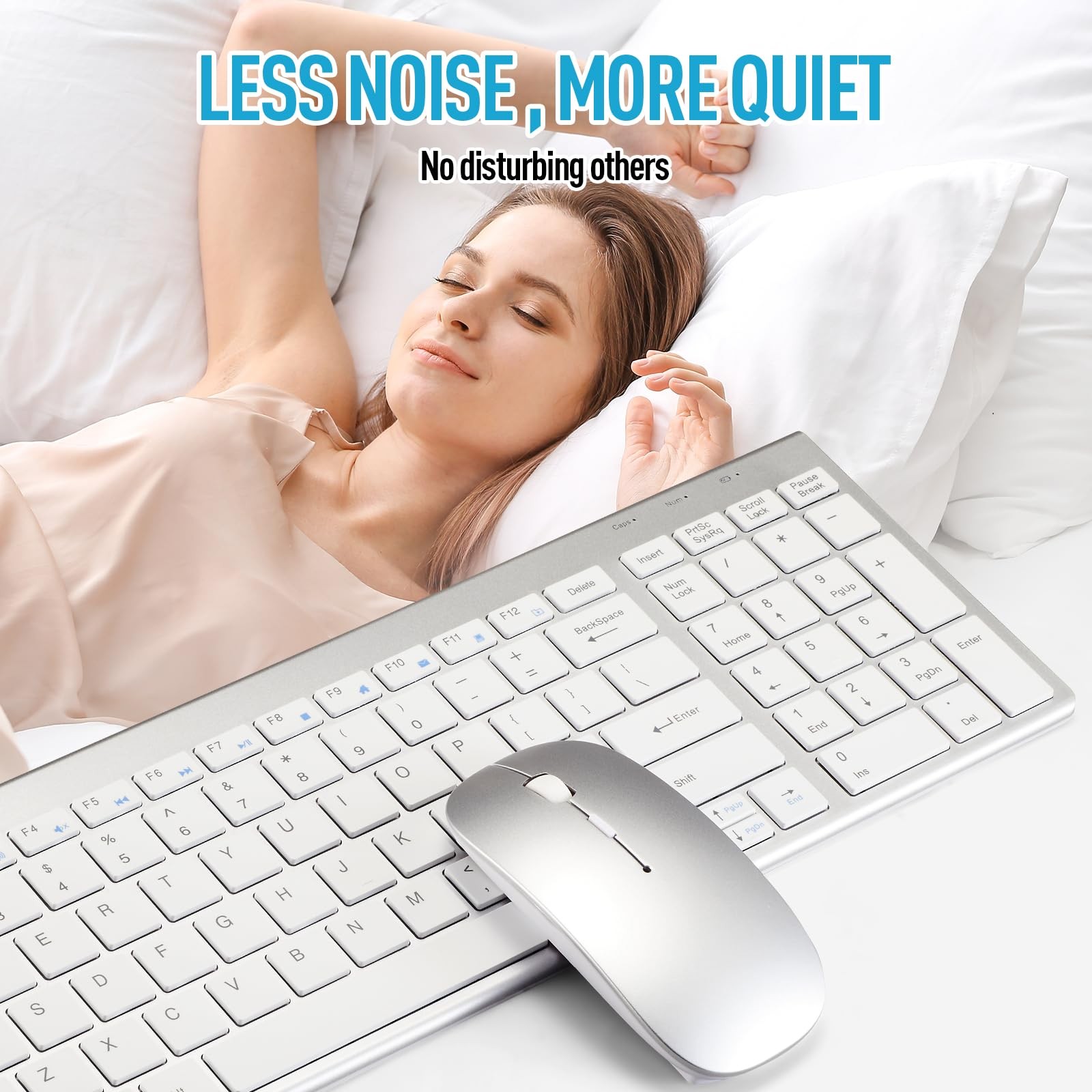 Wireless Keyboard and Mouse Combo, Compact GHKM006-Silver White, Silver White
