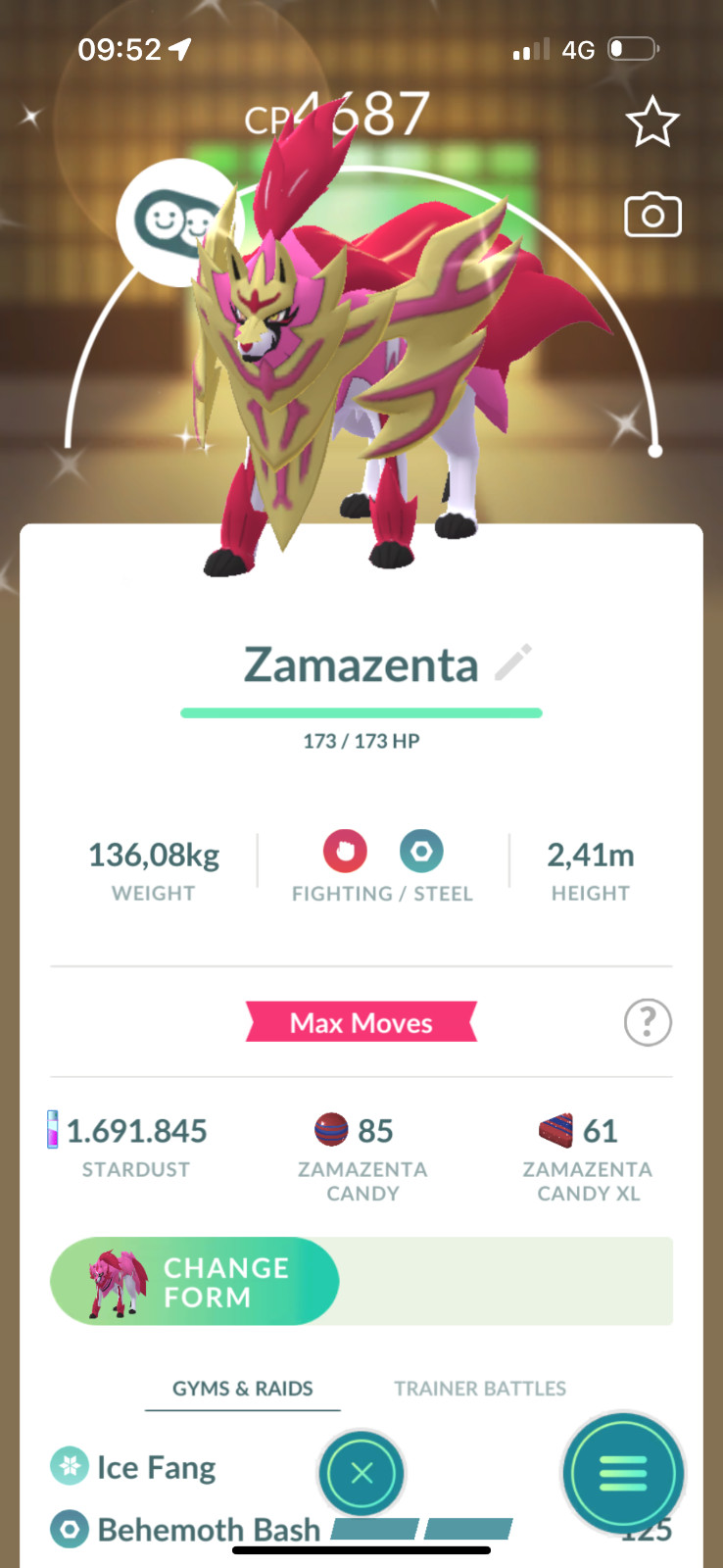 Shiny Crowned Shield Zamazenta lvl50 3moves P T C or Tr-de 1M-20k stardust