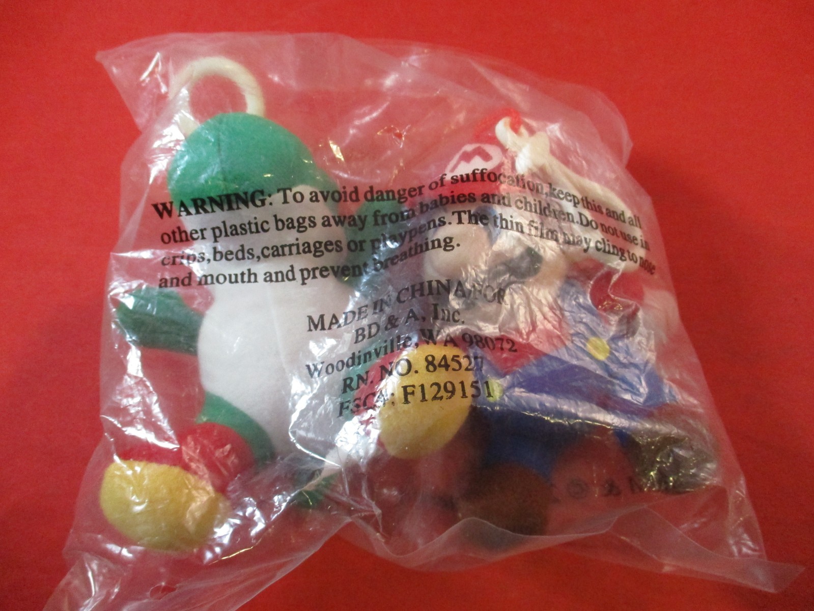Mario & Yoshi Nintendo Clip-On Mini Plush Stuffed Figures BD&A Toysite NEW! 2002