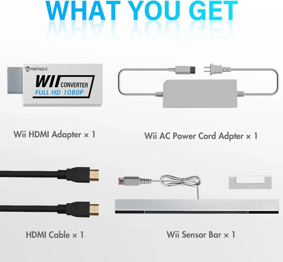 4 in 1 Wii Replacement Cables Set, Wii AC Power Adapter + Wii to Hdmi Converter+