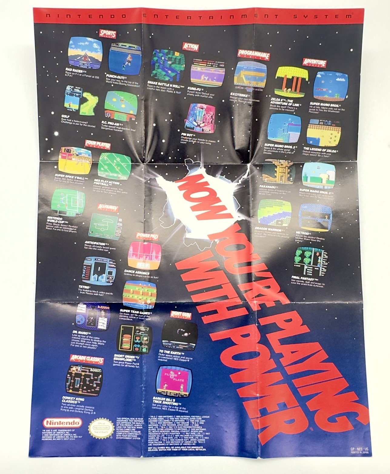 Now You’re Playing With Power Poster Nintendo NES Folded 1990 Japan NO TRACKING