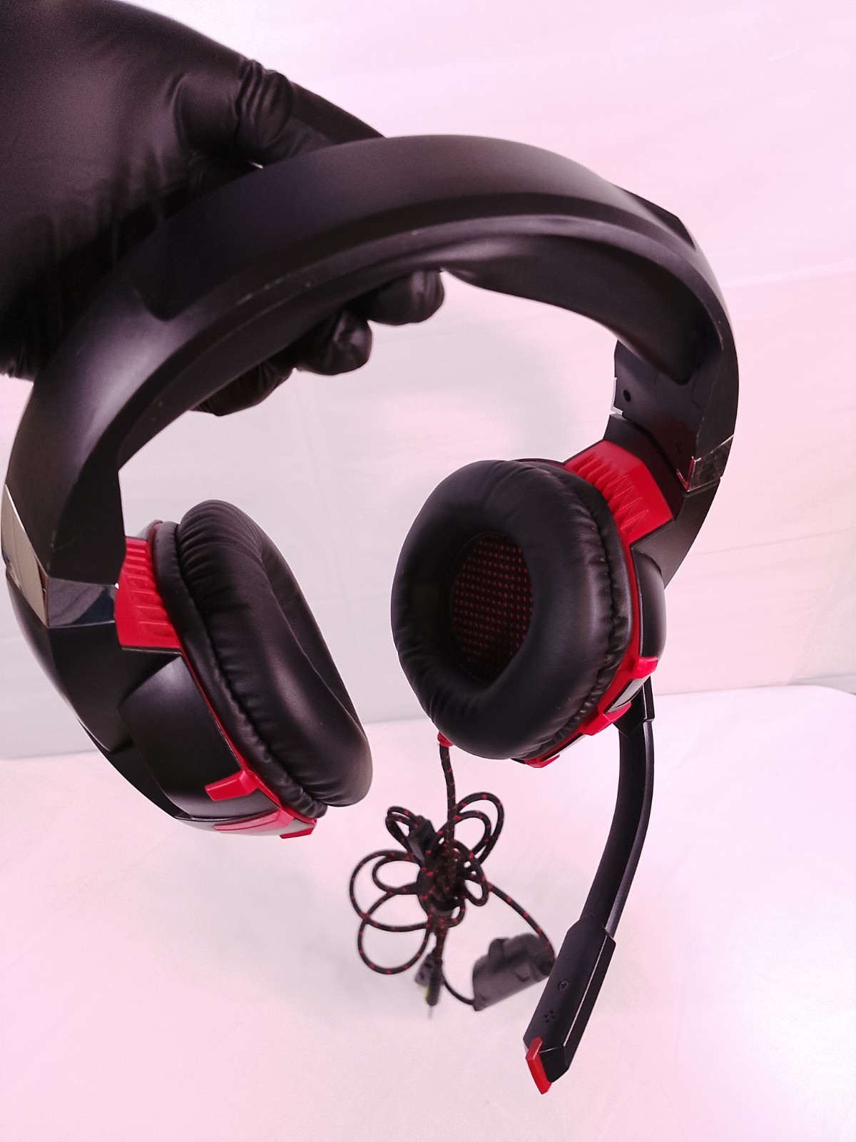 RUNMUS K2 Pro Gaming Headset, Noise Cancelling Mic, USB/3.5mm, Black/Red