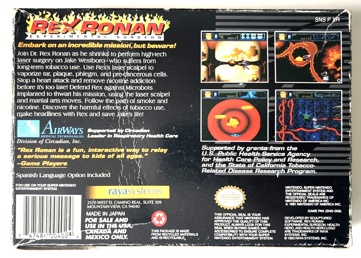 Rex Ronan Experimental Surgeon SNES Super Nintendo Complete CIB Tested