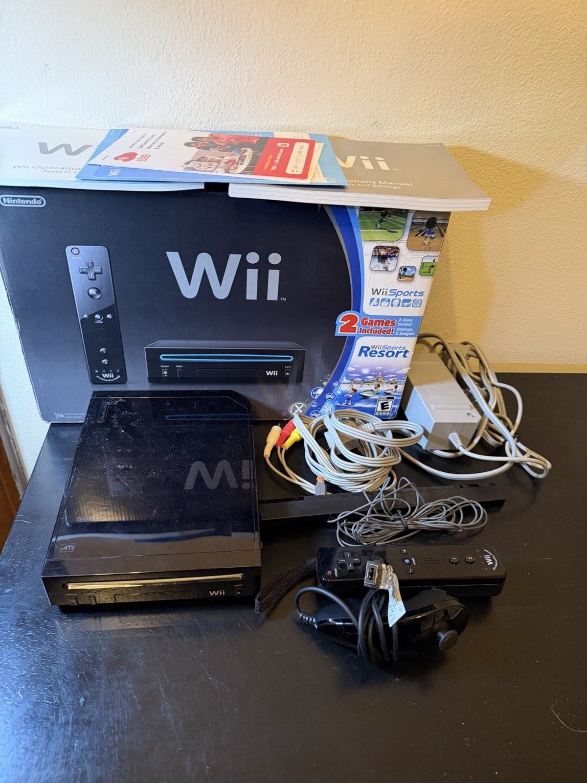 Nintendo Wii Black Console Bundle Wii Motion Plus With Original Box No Game