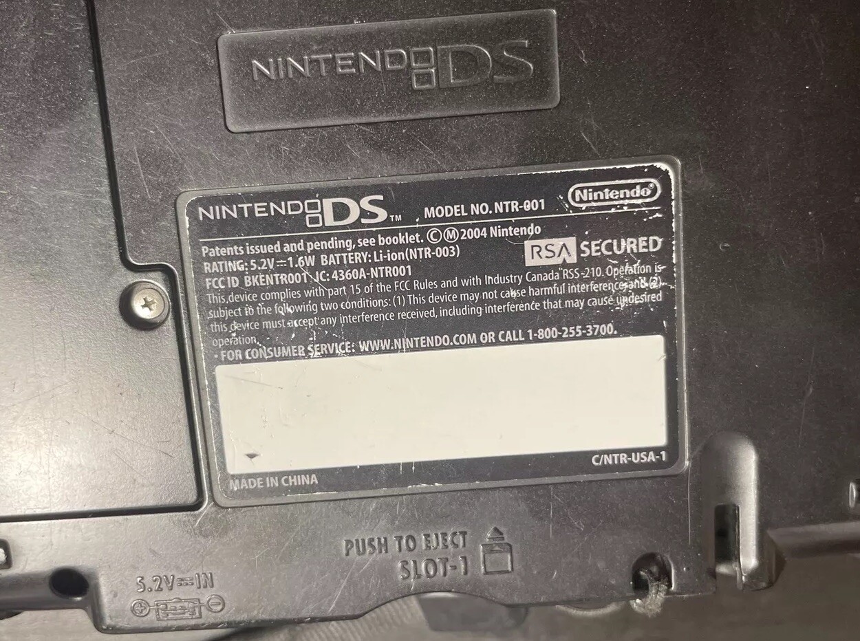 Silver Nintendo DS Handheld Video Game Works System NTR-001 Stylus Charger Cable