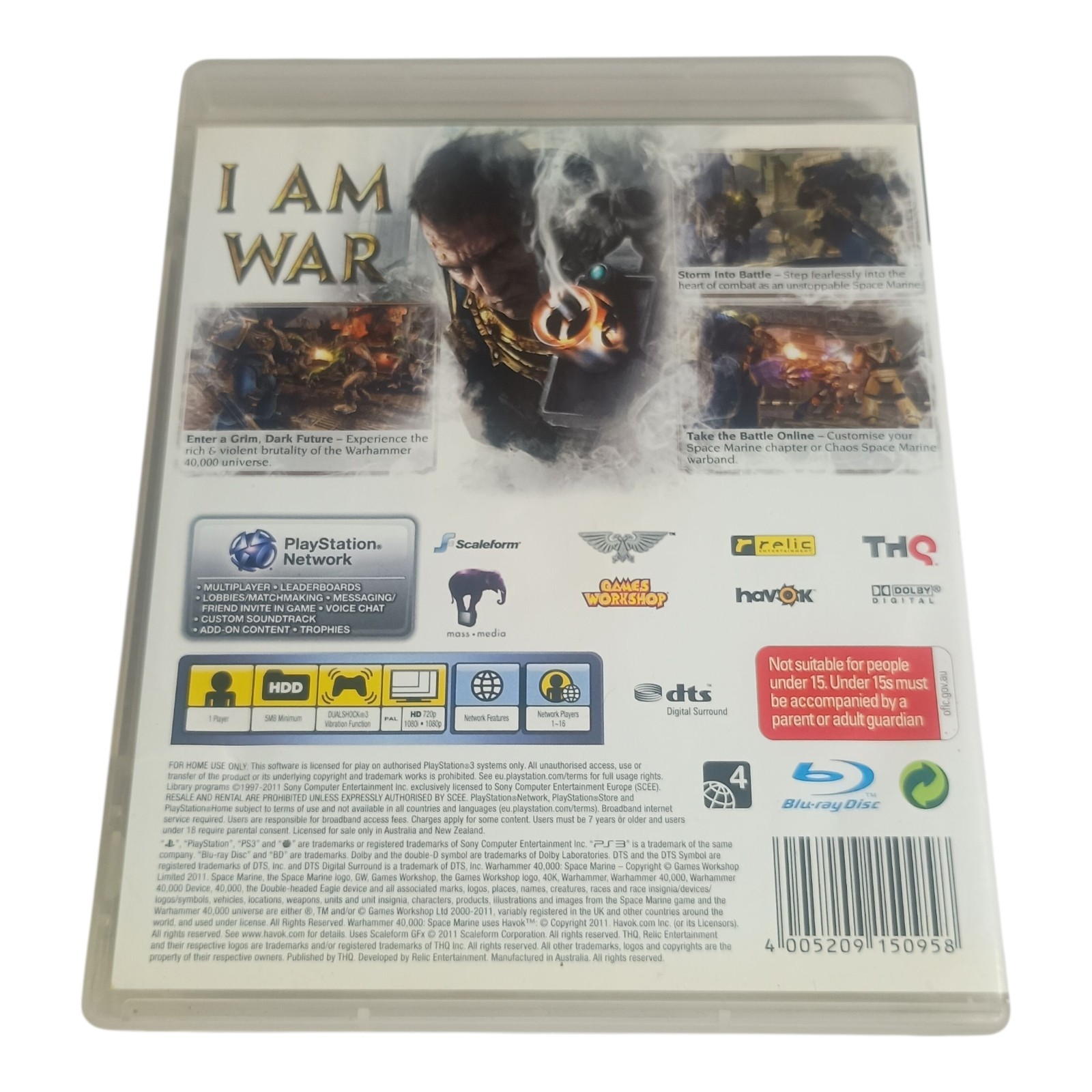 Warhammer 40000 Space Marine PS3 Game THQ MA15+ PAL Region Free Tested