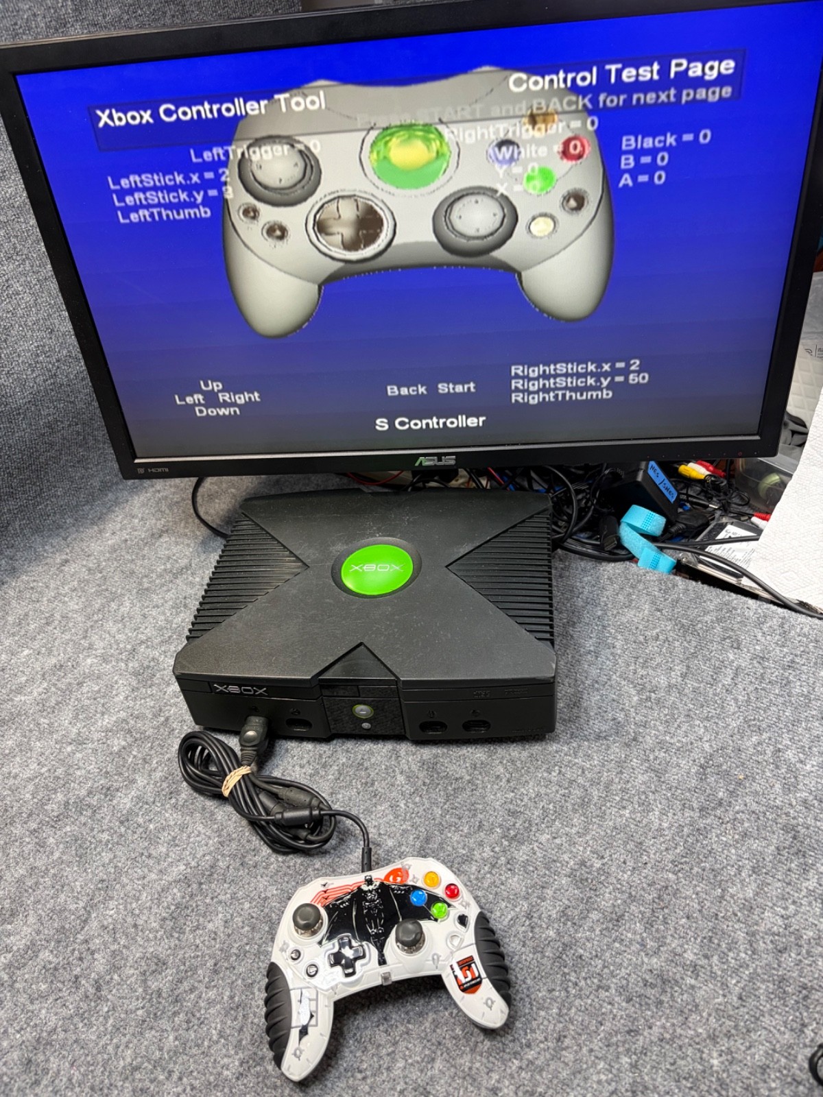 Mad Catz Original Xbox White Batman Begins Wired Controller W/ Breakaway WORKS!