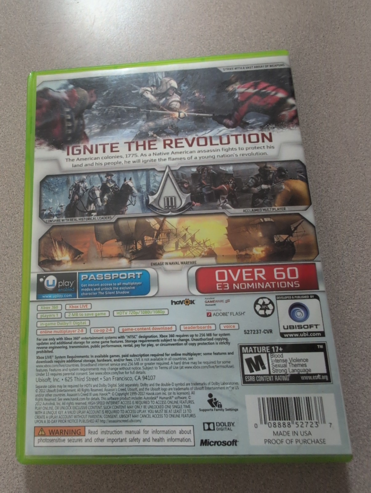 Assassin’s Creed III 3 Complete In Box For Xbox 360 Tested CIB