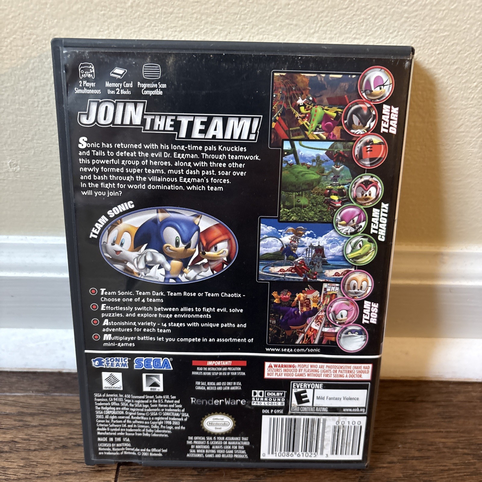 SEGA Sonic Heroes Nintendo GameCube NTSC-U/C (US/CA) w/ Manual Sonic