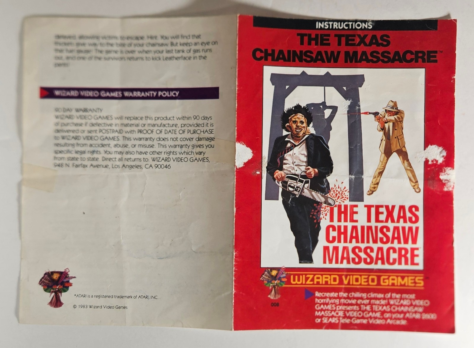 Atari 2600 The Texas Chainsaw Massacre w/ Manual – 1983 Atari – Tested and Works