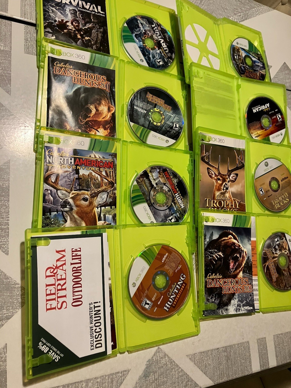 Cabelas Xbox 360 8 Game Lot Big Hunter, Dangerous Hunts, African, Survival