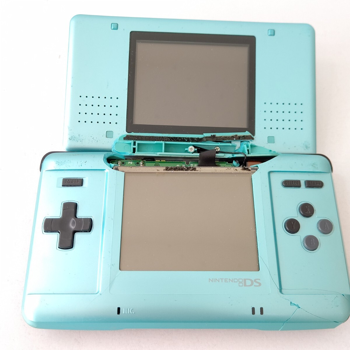 Nintendo DS Handheld Console Turquoise Blue Screen Damage Includes Only Main Uni