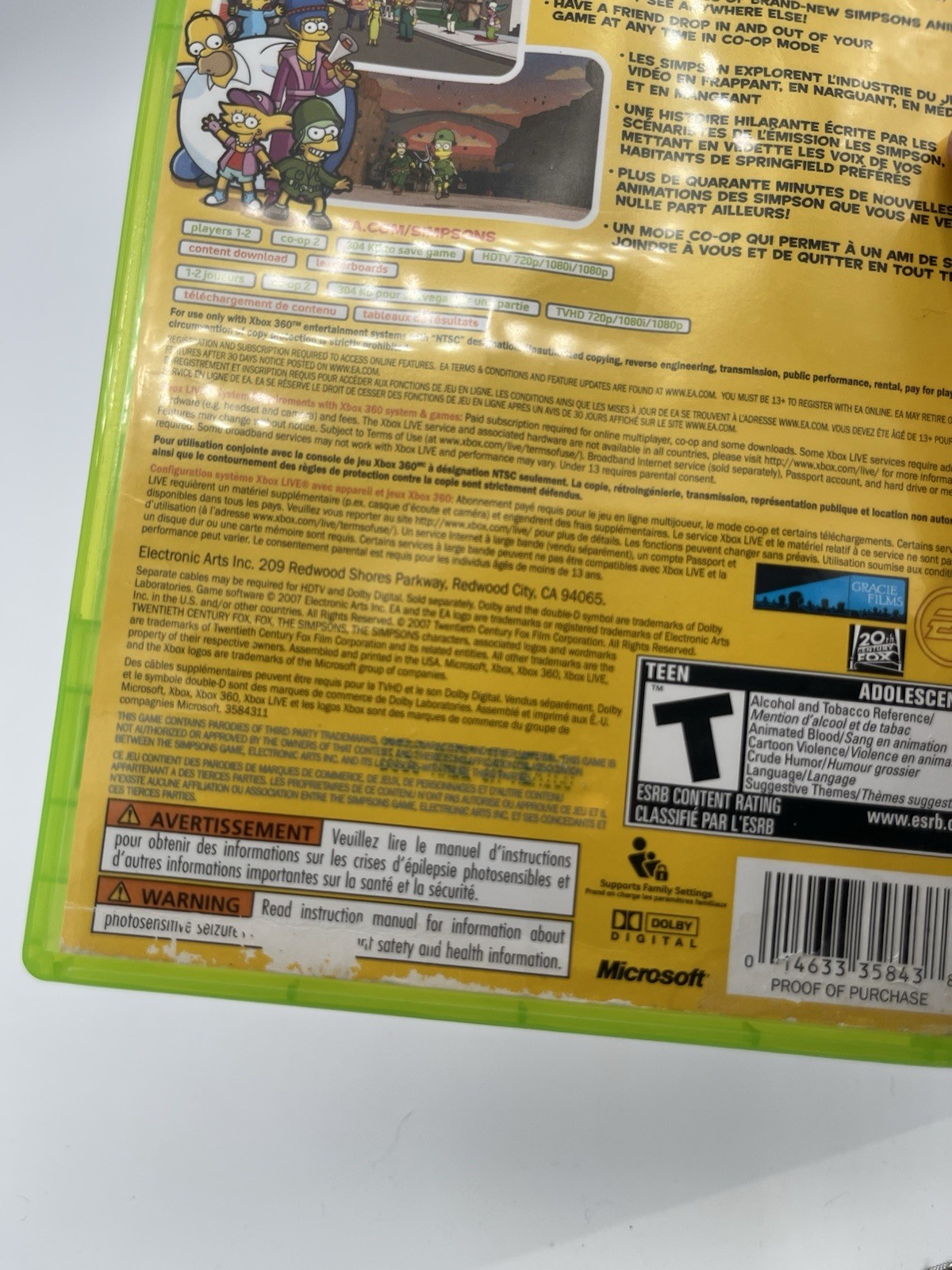 The Simpsons Game (Xbox 360) – CASE & ARTWORK ONLY – NO GAME / NO MANUAL