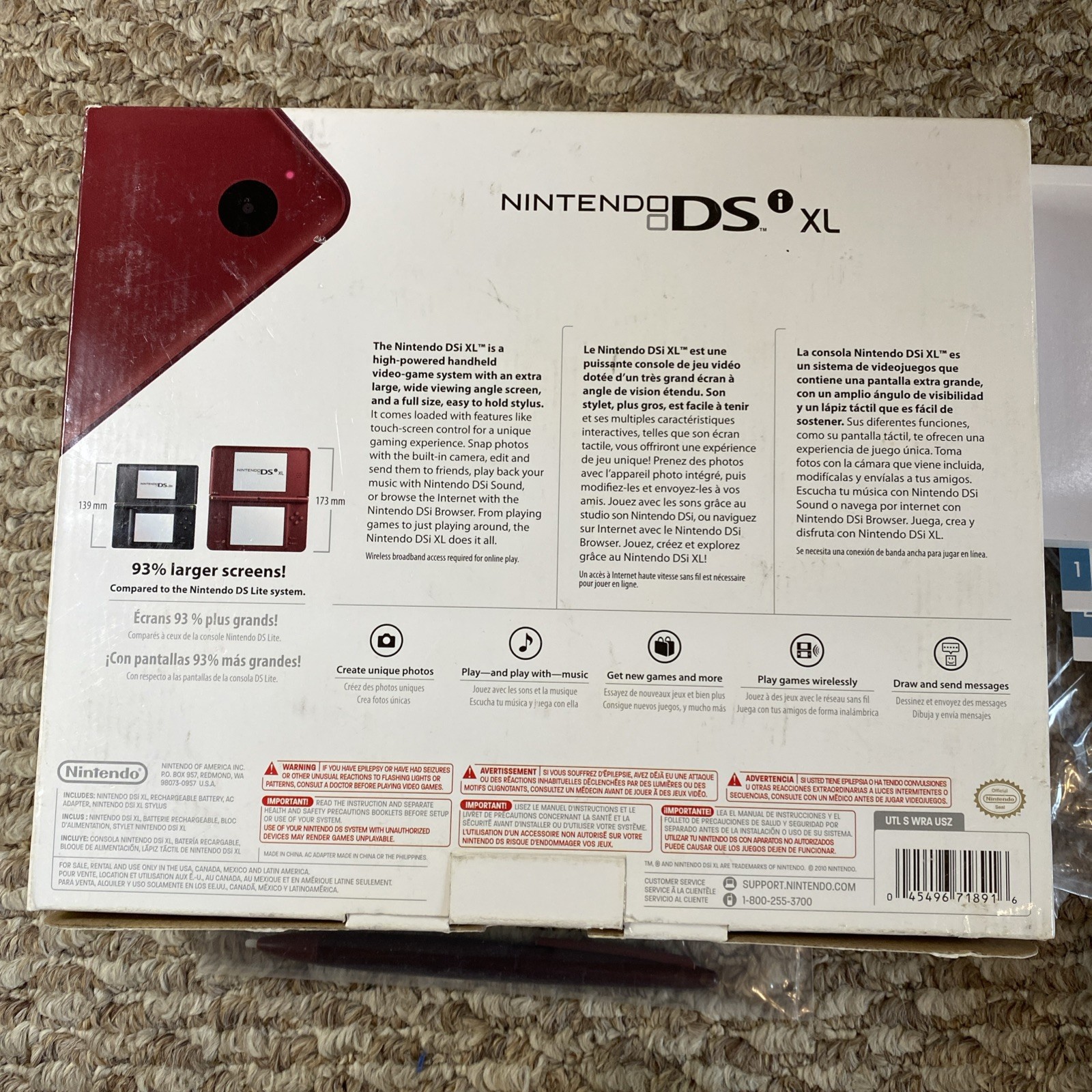 Nintendo DSi XL Burgundy Complete In Box CIB, ! Stylus, Manual!