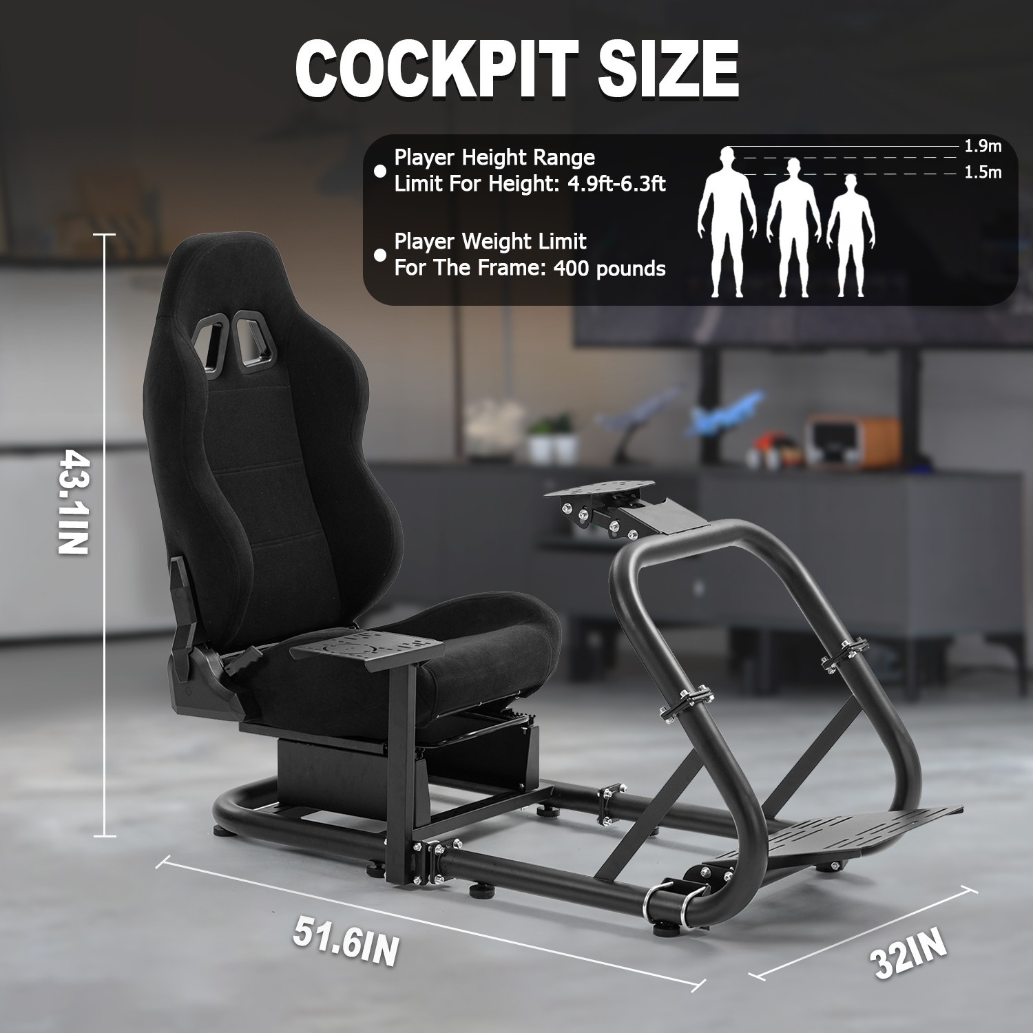 Marada Racing Simulator Cockpit with Black Seat fit Logitech G29 G923 G920 T300