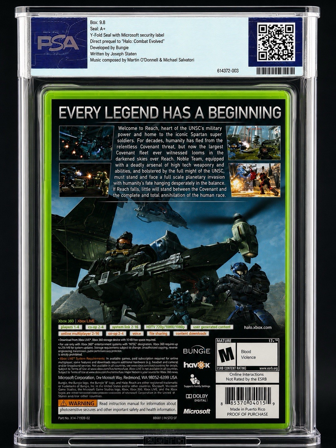 Halo Reach • PSA 9.8 A+ • 1st Print Recon • Xbox 360 • Not VGA CGC