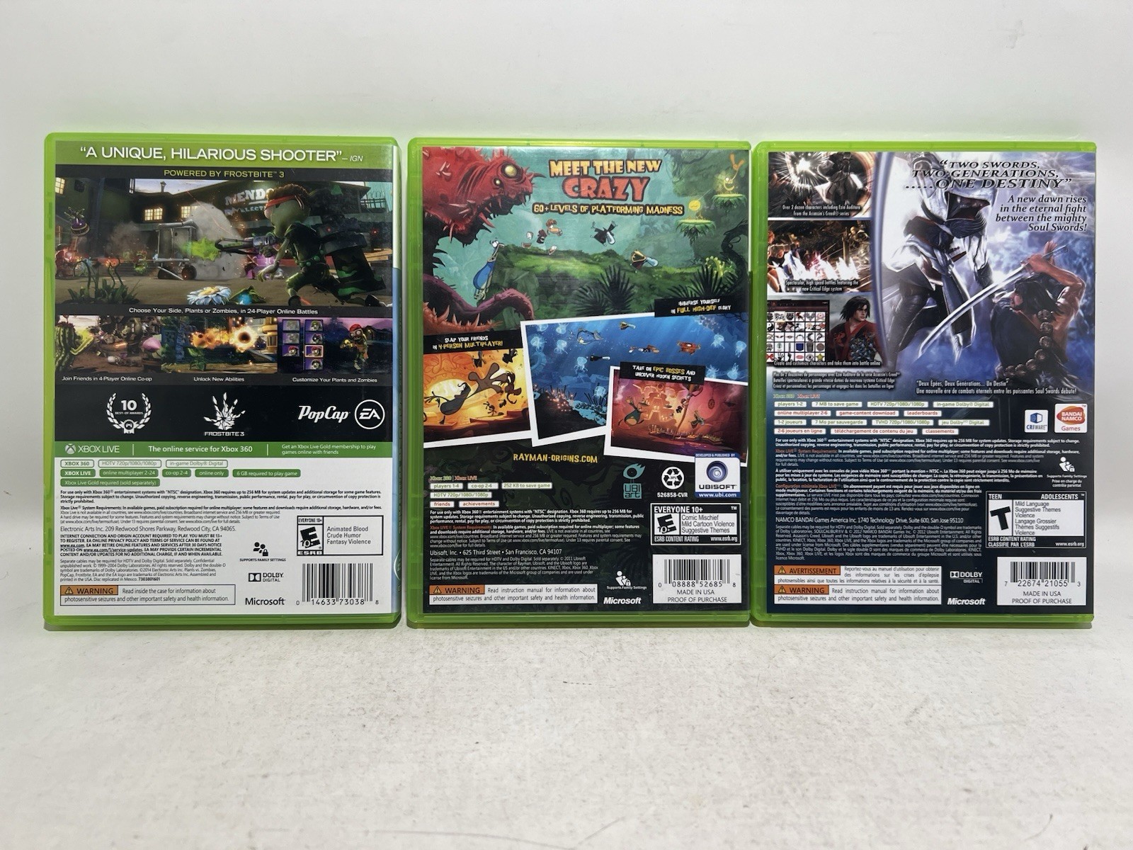 Lot of 7 Xbox 360 Games – Rayman Origins, Soul Caliber V, PvZ Garden Warfare