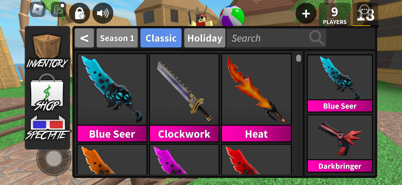 mm2 weapons (all colors seers, heat , bio blade, Eternal etc)