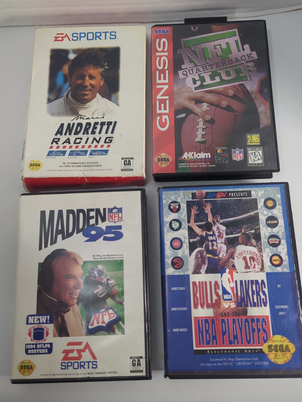 Sega Genesis Lot Of 4 Sports Games In Cases ~ Basketball Racing ~ Football