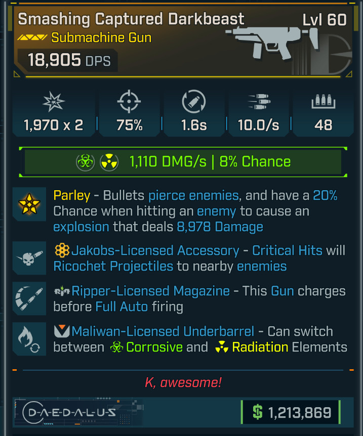 Borderlands 4 ⭐DARKBEAST SMG⭐CORROSIVE/RADIATION ⭐JAKOBS⭐RIPPER