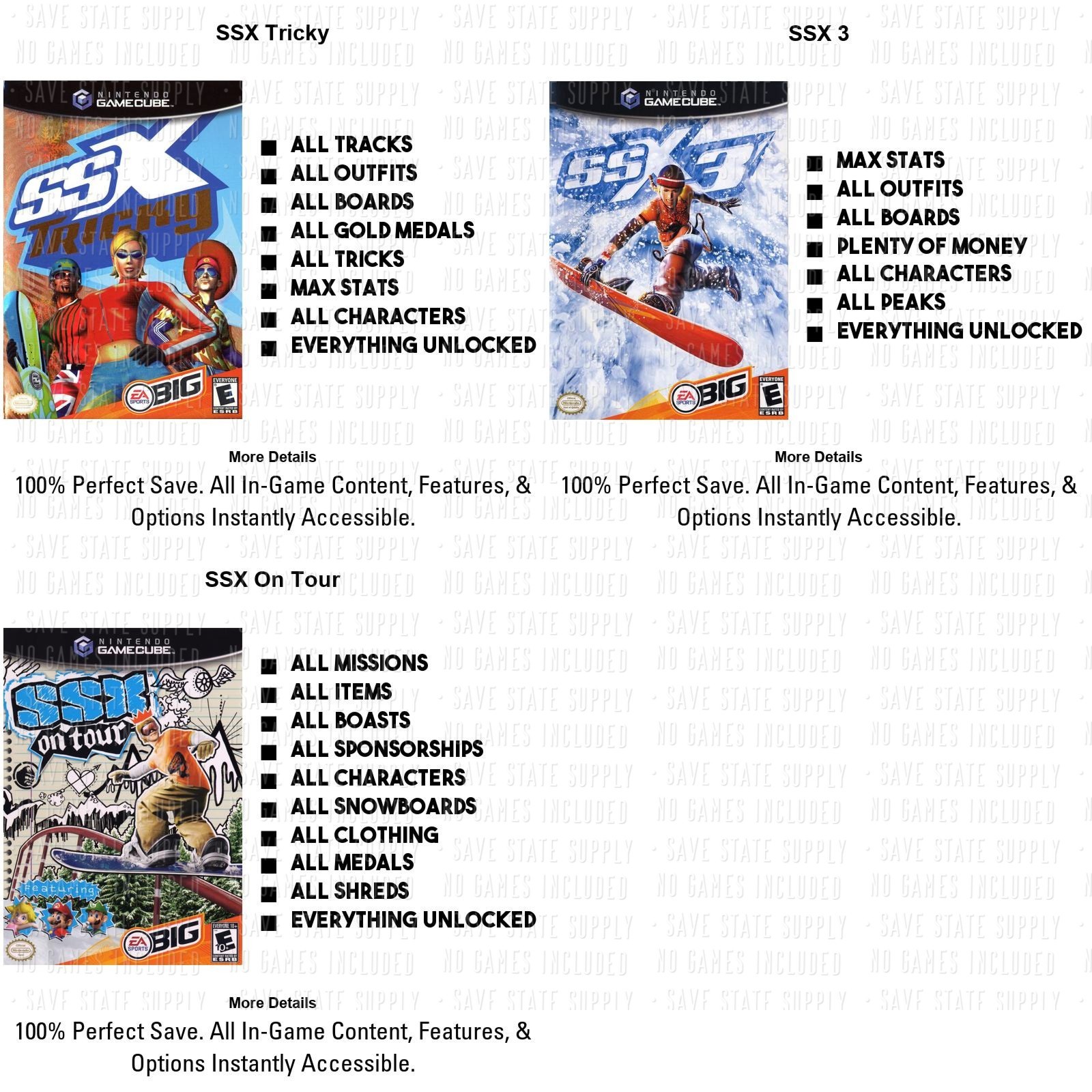 SSX Tricky 3 On Tour Gamecube Memory Card All borders all items all levels 100%