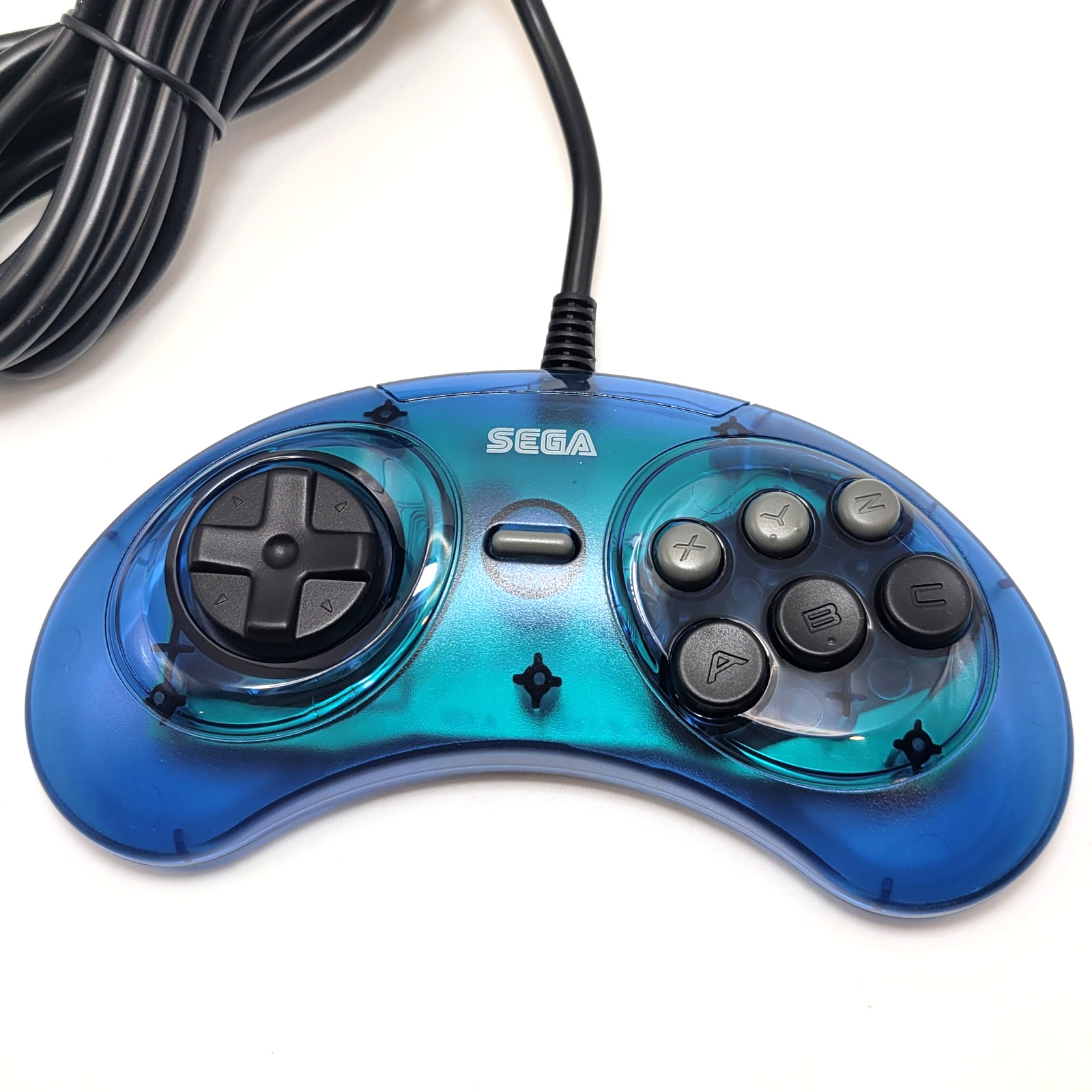 Retro-Bit Official Sega Genesis Controller 6-Button Arcade Pad – Clear Blue