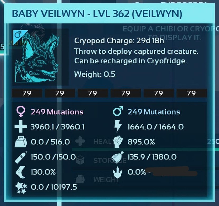 VEILWYN BLACK ID79 BABY PAIR TOP STATUS ARK ASCENDED PVE OFFICIAL PC/XBOX/PS5