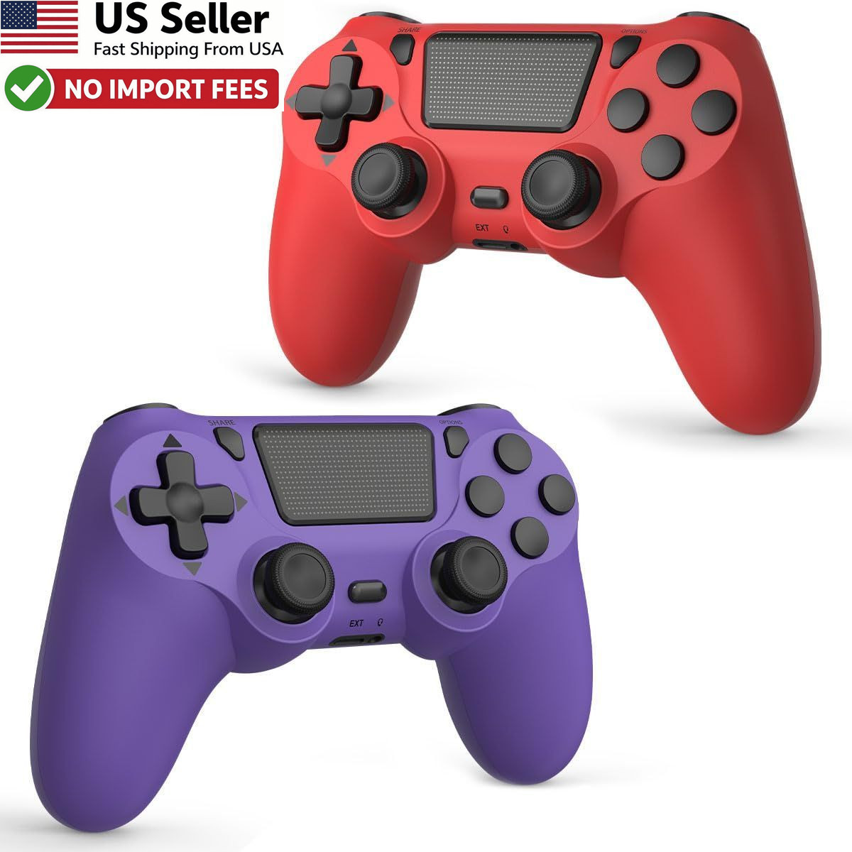 Wuthur 2 Pack Wireless Controller For PS4 Pro Slim Purple Red Gamepad FROM USA