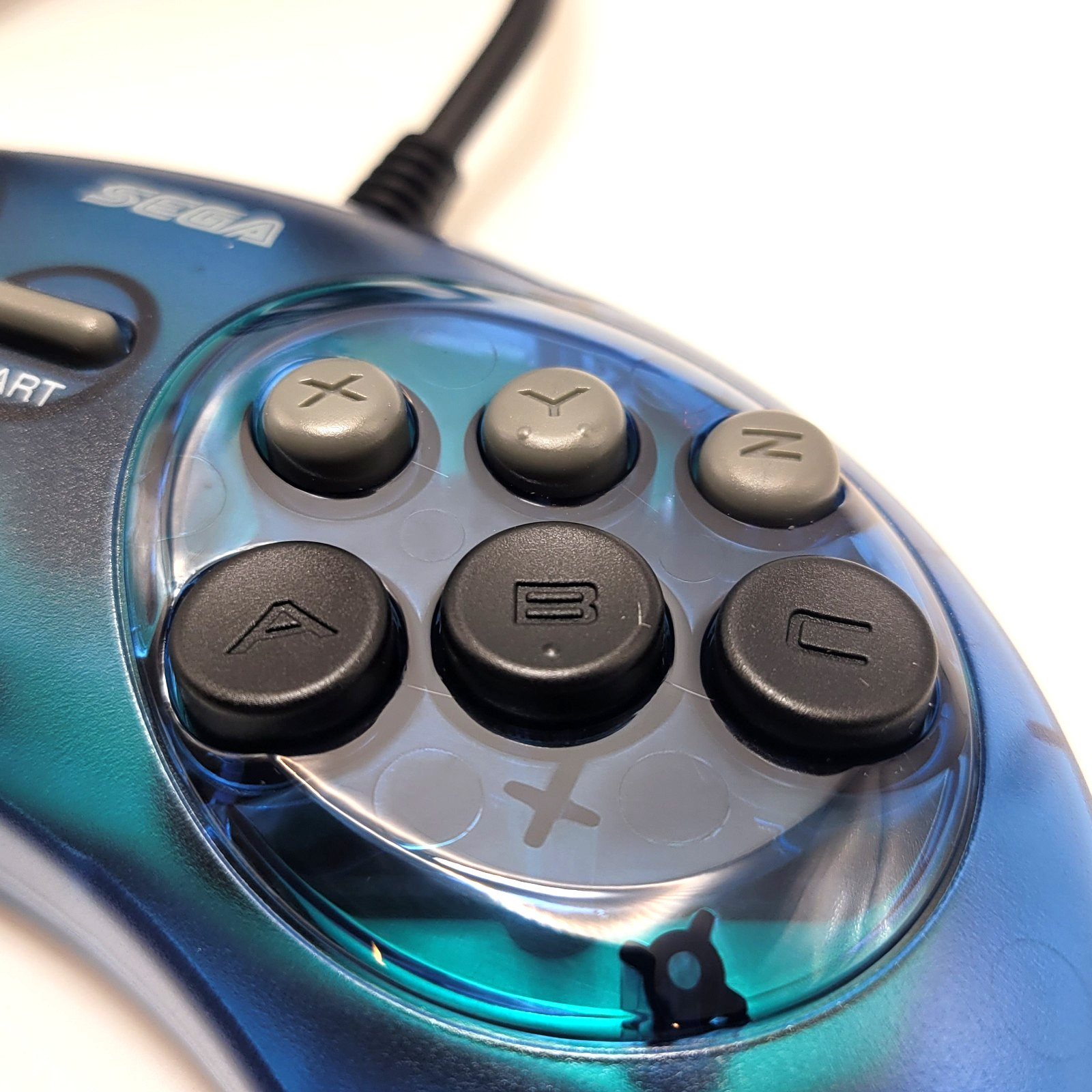 Retro-Bit Official Sega Genesis Controller 6-Button Arcade Pad – Clear Blue