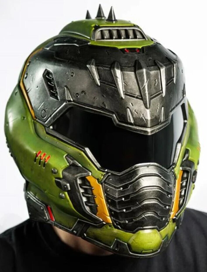 Doom The Dark Ages Doom Slayer Wearable Helmet LED Bundle + Keycard + Patches