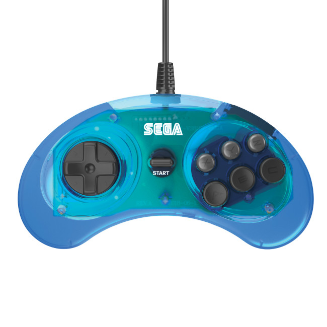 Retro-Bit Official Sega Genesis Controller 6-Button Arcade Pad – Clear Blue
