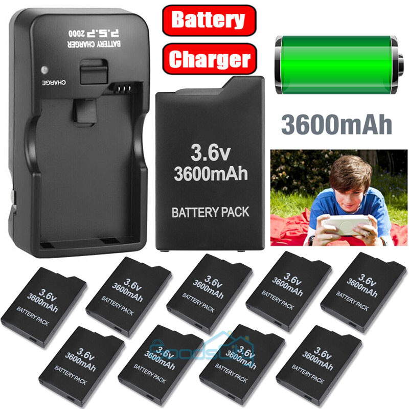 Lot Rechargeable Battery + Charger For PSP 2001 3001 3600mAh 3.6V PSP 2000/3000