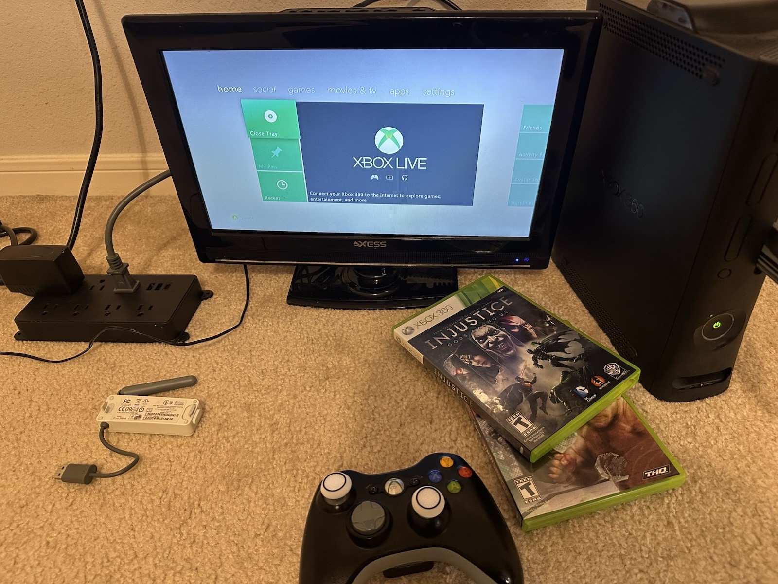 Xbox 360 Elite 120GB Black Console Bundle WiFi Adapter Games Lot Tested!