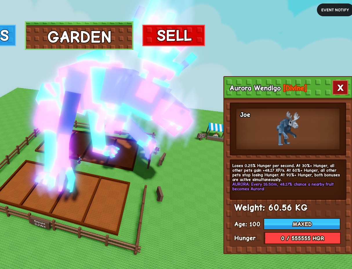 Huge Aurora Wendigo 60.56Kg! – Grow A Garden Pets – Roblox – Fast & Easy!