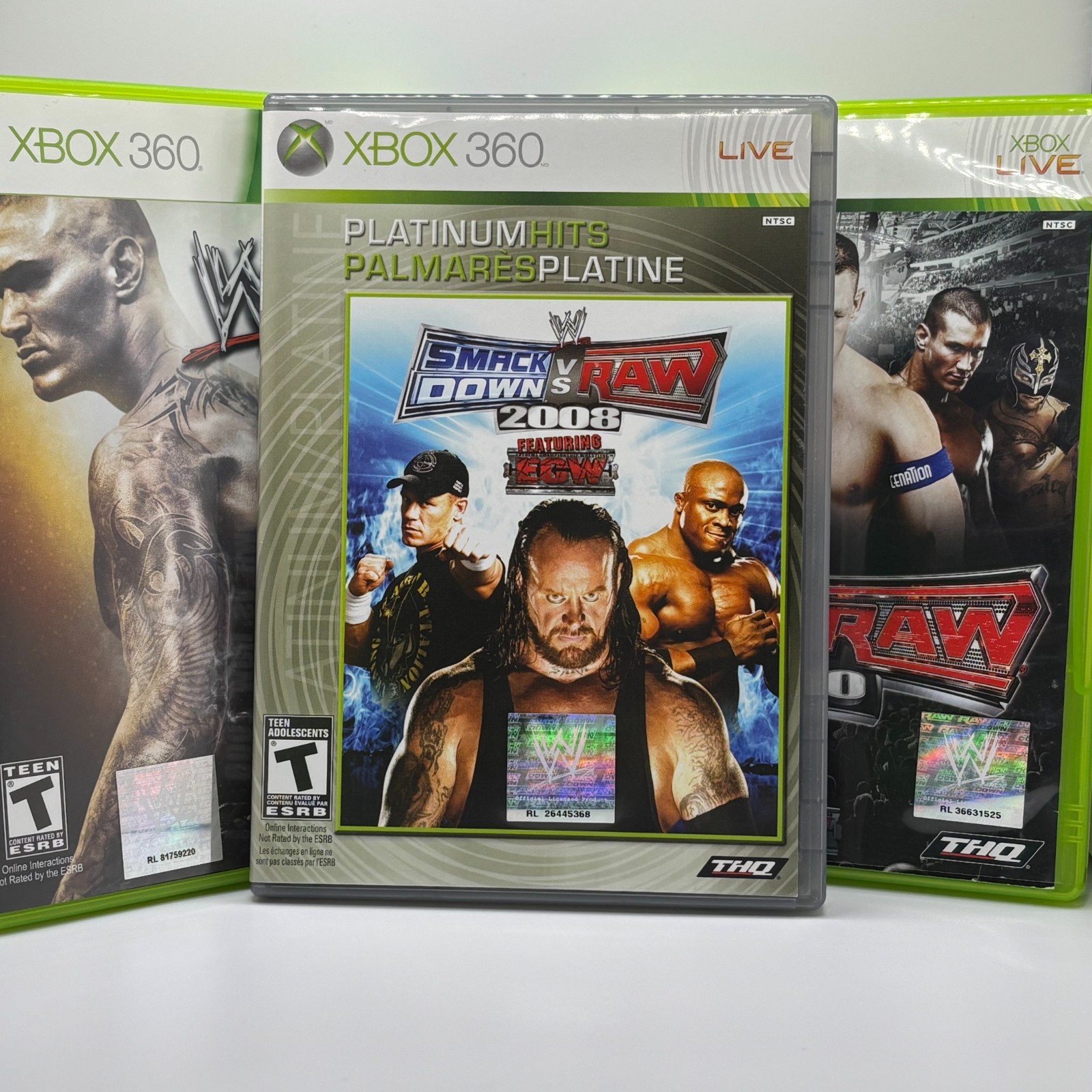 XBOX360 WWE Lot of 3 / SmackDown Vs Raw 2008 (Platinum), 2010, WWE12 / TESTED
