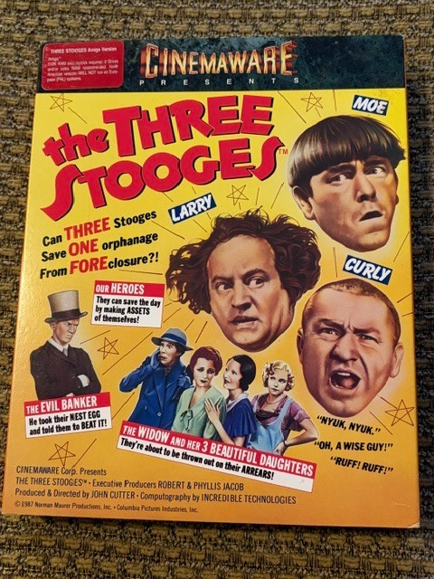THREE STOOGES CINEMAWARE AMIGA GAME W/ BOX + PAPERS CLASSIC COMPUTER SEE PICS