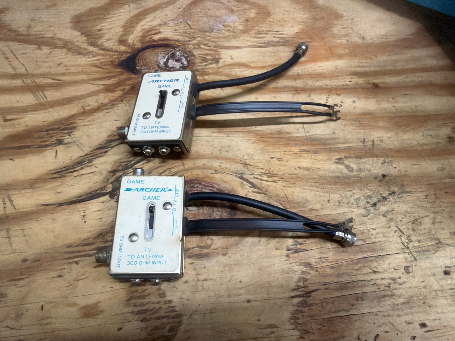 Set of 2 Vintage Computer Atari Game to TV Antenna Switch Adapter VHF – READ!!