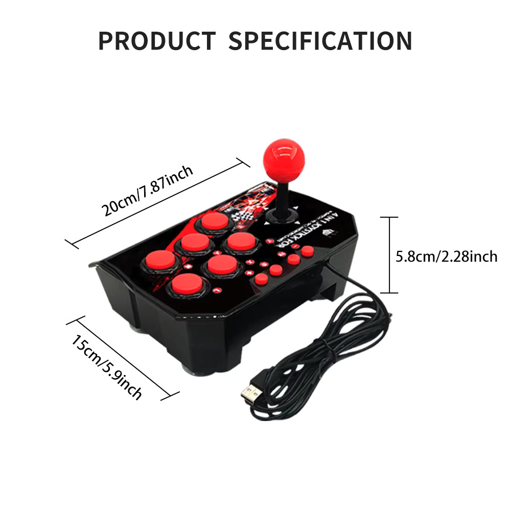 4 in 1 Retro Arcade Game Joystick Controller USB Wired for PS3/Switch/PC/Android