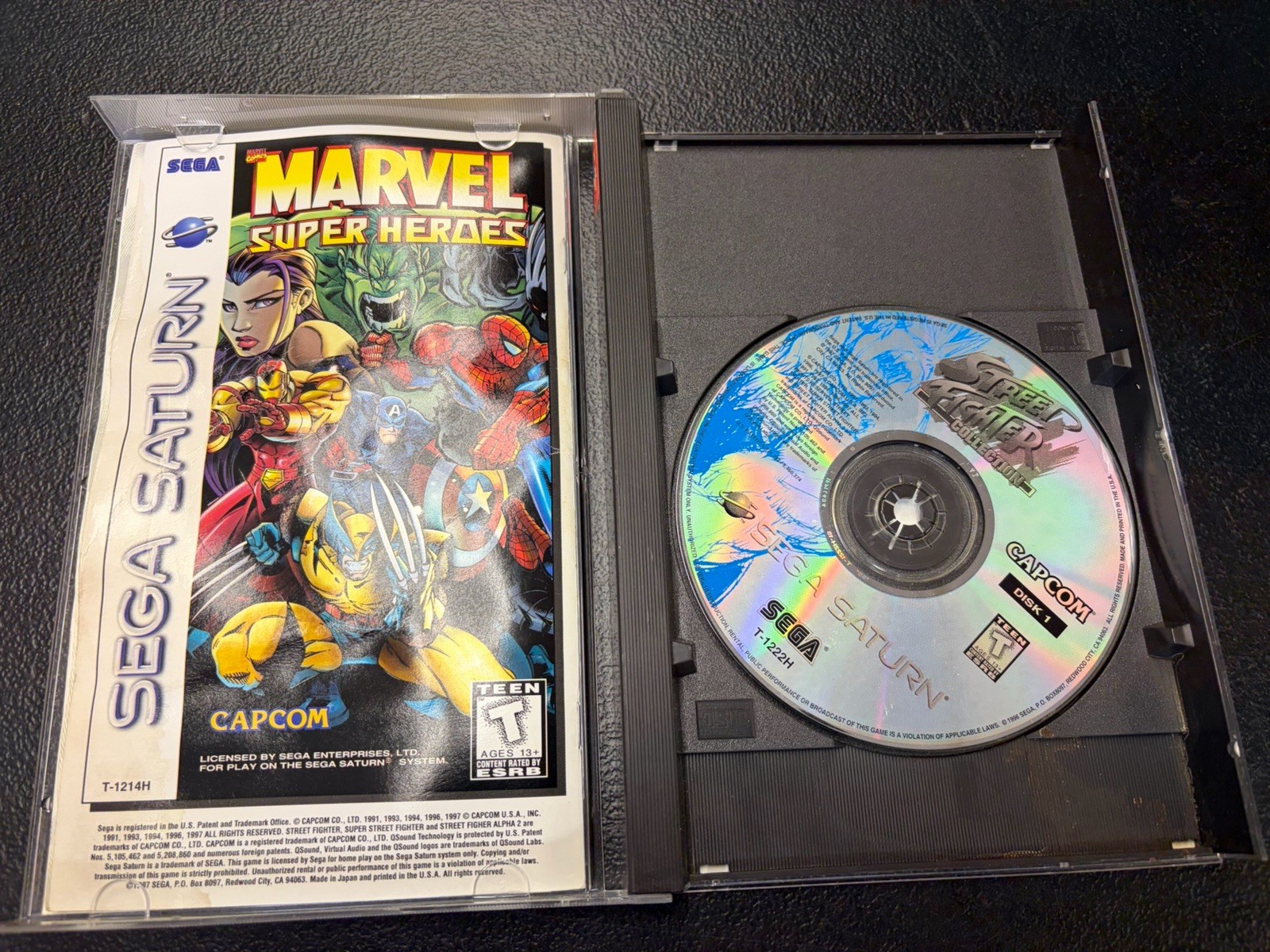 Street Fighter Collection Sega Saturn Case, Manual w/Reg Card & DISC 1 ONLY!