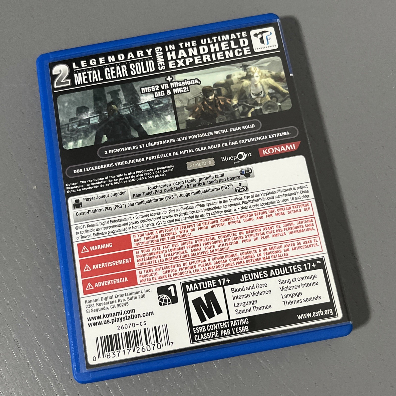 Metal Gear Solid HD Collection Sony PlayStation PS Vita, 2012 – Tested