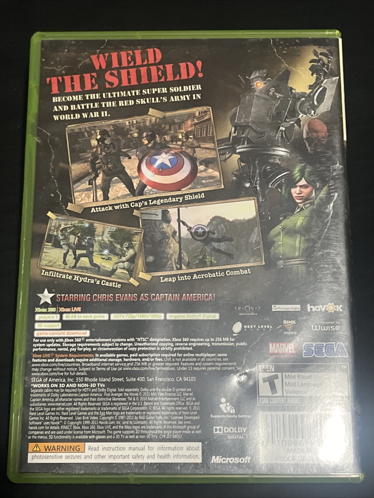 Captain America: Super Soldier (Microsoft Xbox 360, 2011) Complete