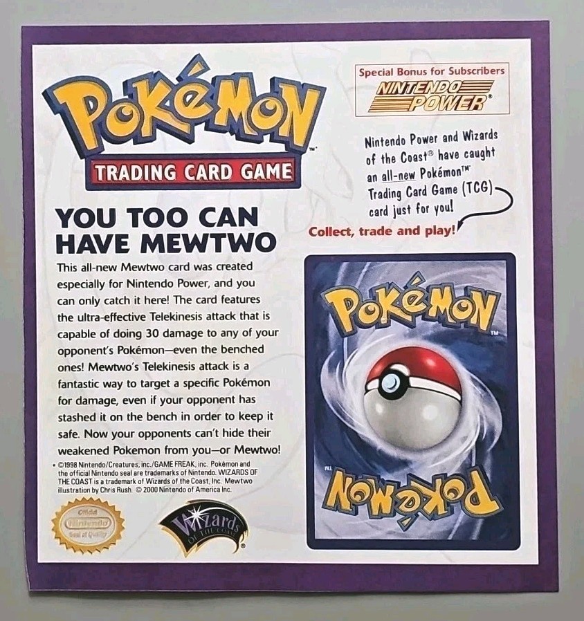 Nintendo Power Magazine Pokemon TCG Promo Insert – MEWTWO CARD NOT INCLUDED