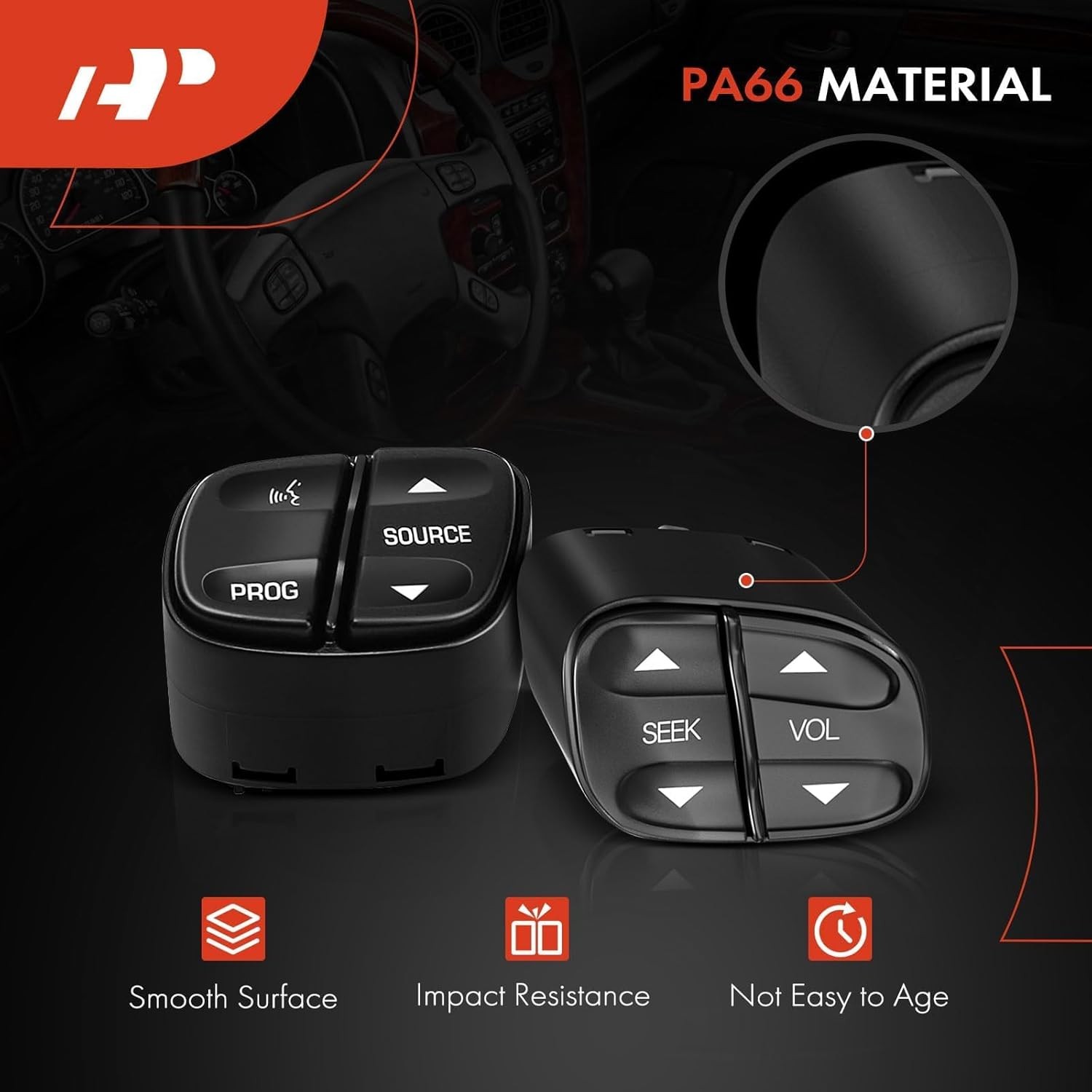 A-Premium 4-PC Steering Wheel Control Switch Button Compatible with Chevy, GMC,