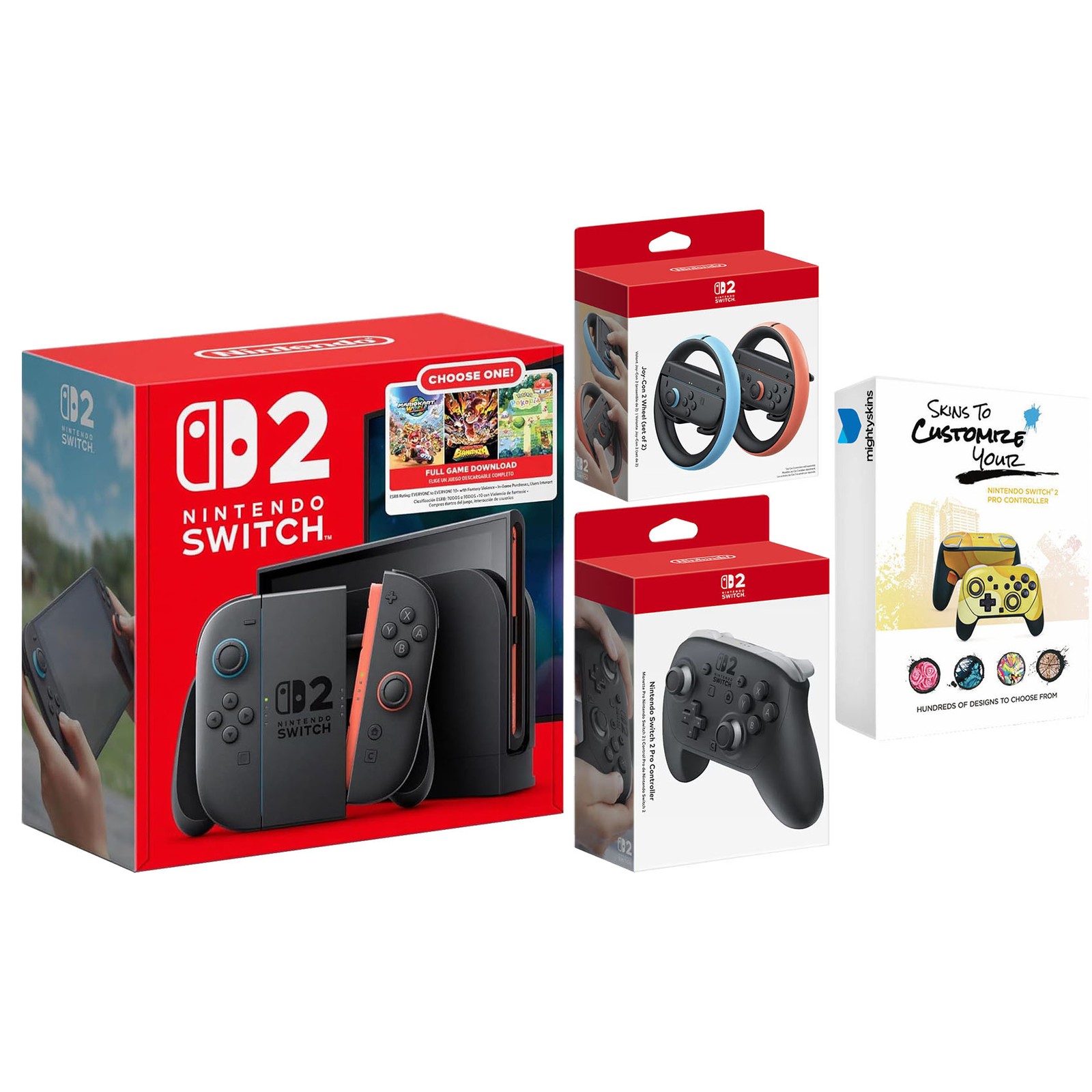 Nintendo Switch 2 Choose Your Game + Joy Con Wheels and Pro Controller Bundle