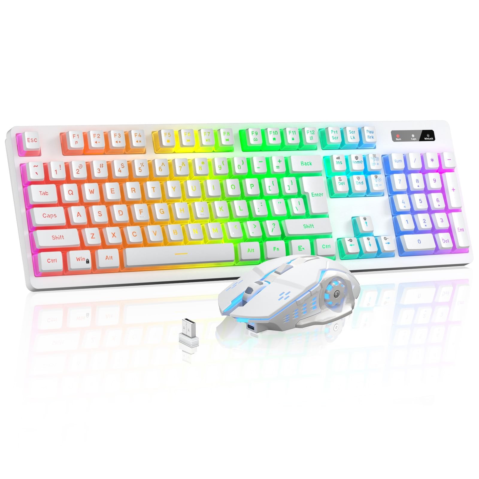 Wireless Gaming Keyboard and Mouse Combo – RGB Backlit, Rechargeable, White
