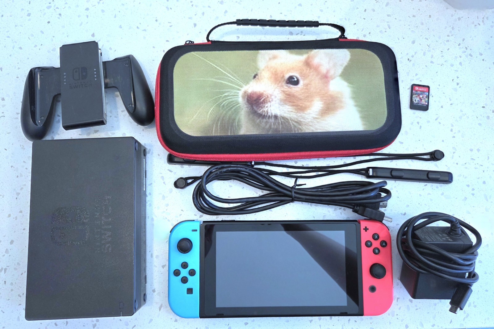 Nintendo Switch Console Neon Blue/Red Bundle – Mario Kart Case & Accessories